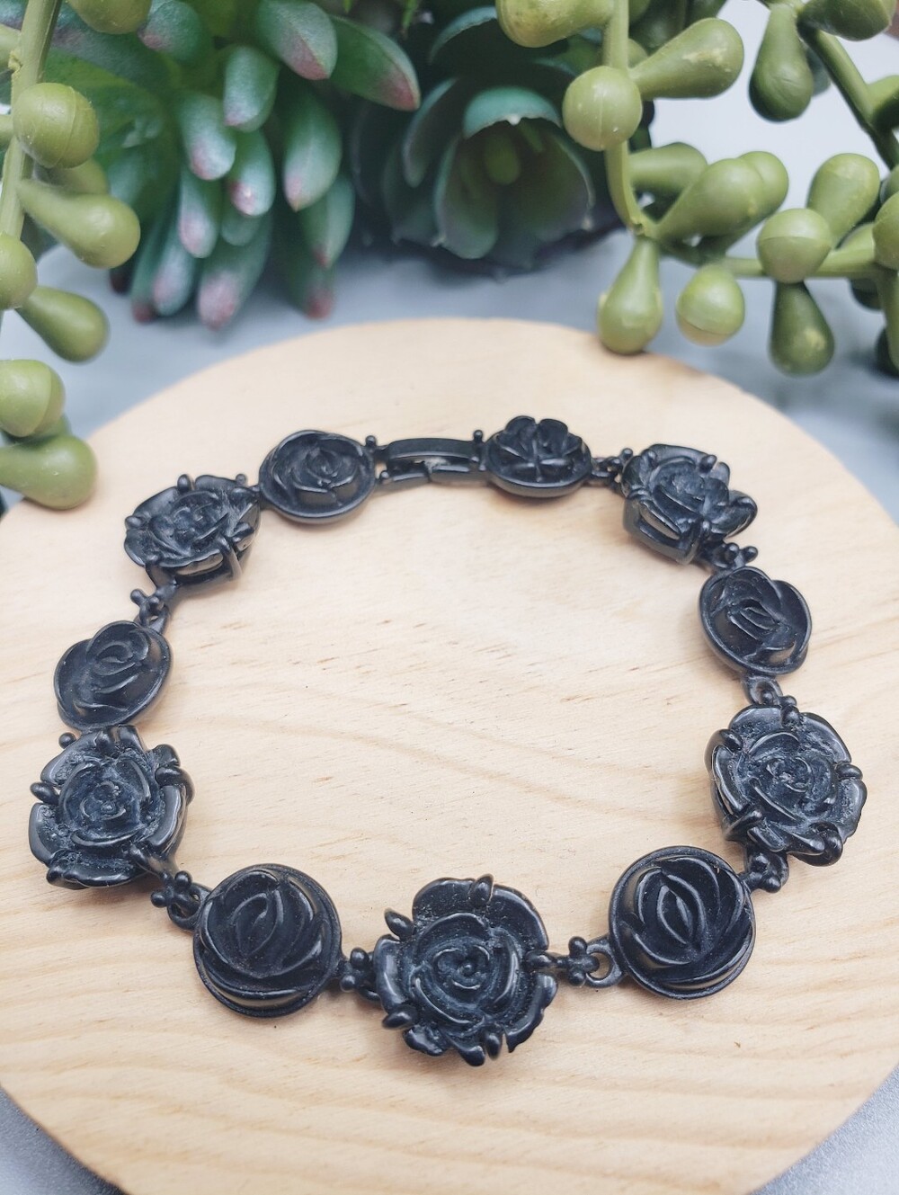 Liz Claiborne Black Rose Linked Bracelet - Gothic Feminine Fairycore Y2K Vintage